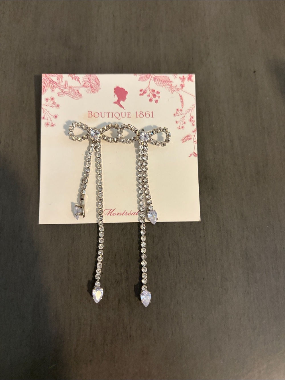 Boutique 1861 Silver Crystal Bow Drop Earrings - Clear